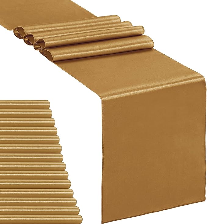 15-Pack Satin Table Runner Old Gold 12 x 108 inches Long, Table Runners by Hahuho