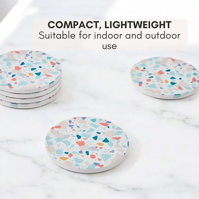 Terrazzo Coasters Set of 6, Colorful Boho Absorbent Ceramic Coasters | Speckled - Image 8