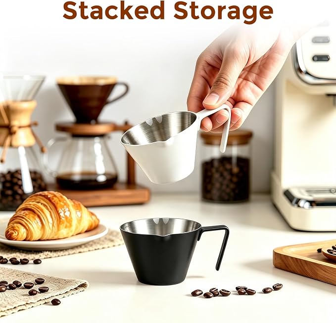 2 Pc Stainless Steel Espresso Shot Cups, 3.4oz/100ml, V-Shaped Mouth - Image 3