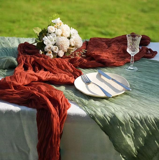 12 Pcs Sage Green Cheesecloth Table Runner 13ft Boho Gauze Cheesecloth Table - Image 7