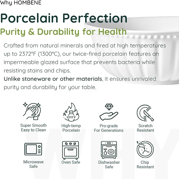 HOMBENE Pasta and Salad Bowls, 8.5 Inch Serving and Soup Bowl Set, Microwave - Image 2