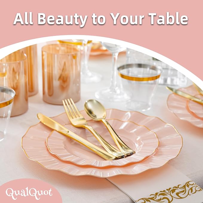 72PCS Blush Pink Plastic Plates, Wavy Plates - Image 5