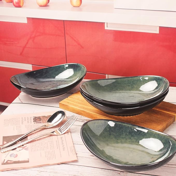 Ceramic Serving Platters Set of 4, 9.6 Inch Curved Oval Deep Salad Plates - Image 7