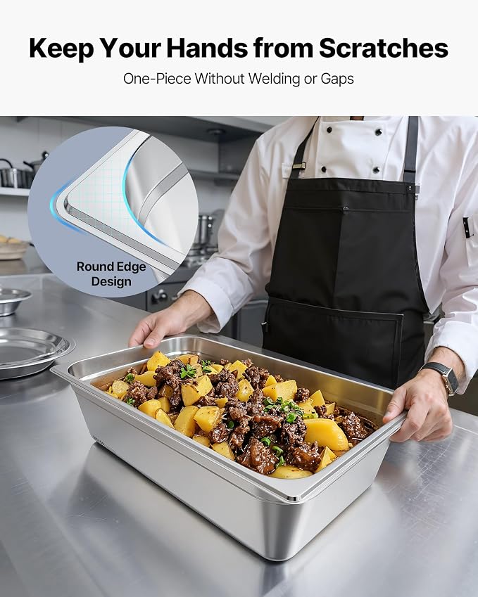 VEVOR Full Size Stainless Steam Hotel Pan, 6 Inch Deep 20.87 x 12.87 inch Table - Image 5