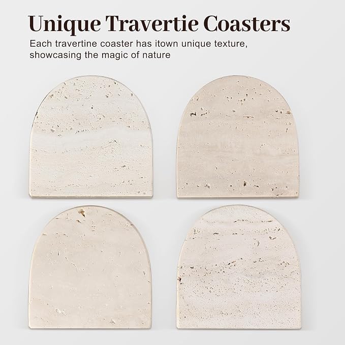 Travertine Coaster Set of 4, Natural Marble Coasters - Image 4