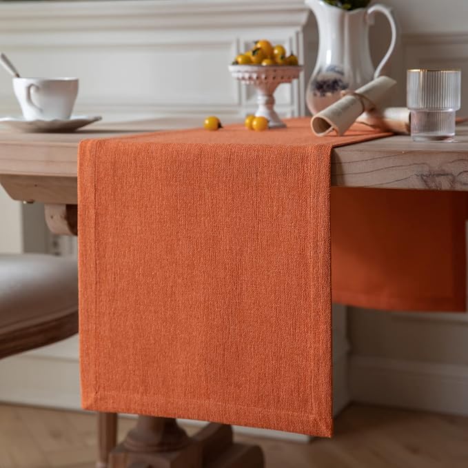 Burlap Style Farmhouse Table Runner, 14x108 Inches Harvest Pumpkin | Thick by ZEEMARTONLINE