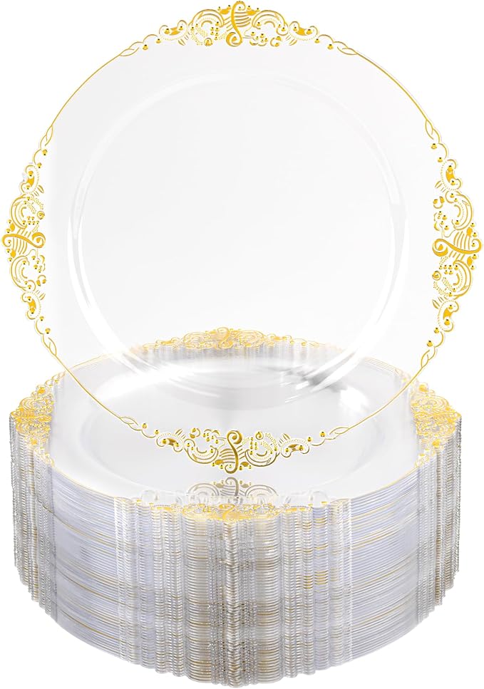 Nervure 100Pcs 10.25'' Clear Plastic Plates, Party Plates by Nervure