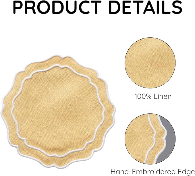 Linen Coasters for Drinks, 4.5 inch, Butter | Absorbent Linen Drink Mats - Image 4