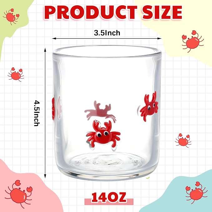 SiliFine 2 Pcs Crab Icon Juice Glasses - 14oz Red Crab Stemless Wine Drinking - Image 4