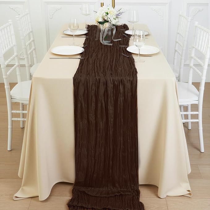 3 Pack Brown Cheesecloth Table Runner 120 Inch Boho Wedding Decor | Cheesecloth - Image 4