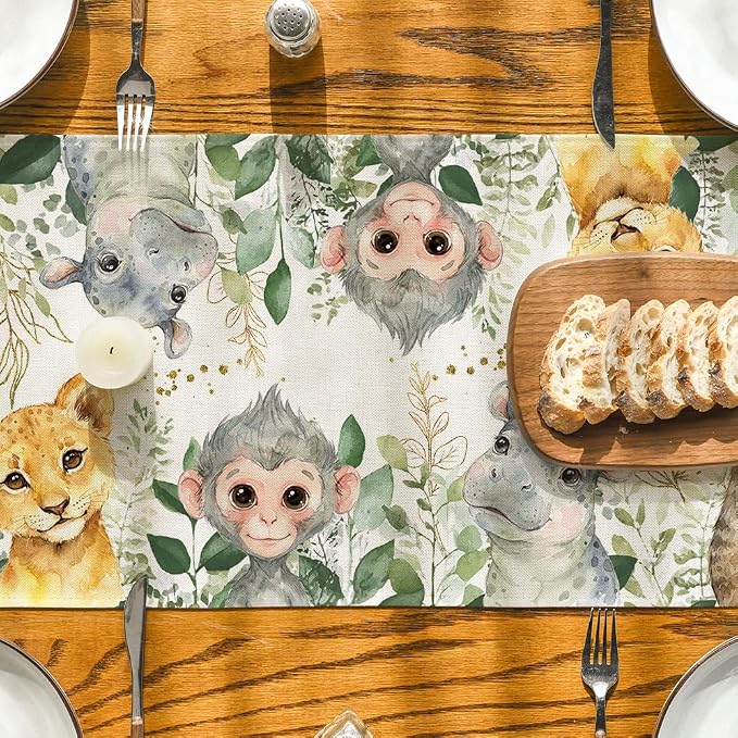 Artoid Mode Animals Elephant Giraffe Baby Shower Table Runner, Seasonal Spring - Image 6