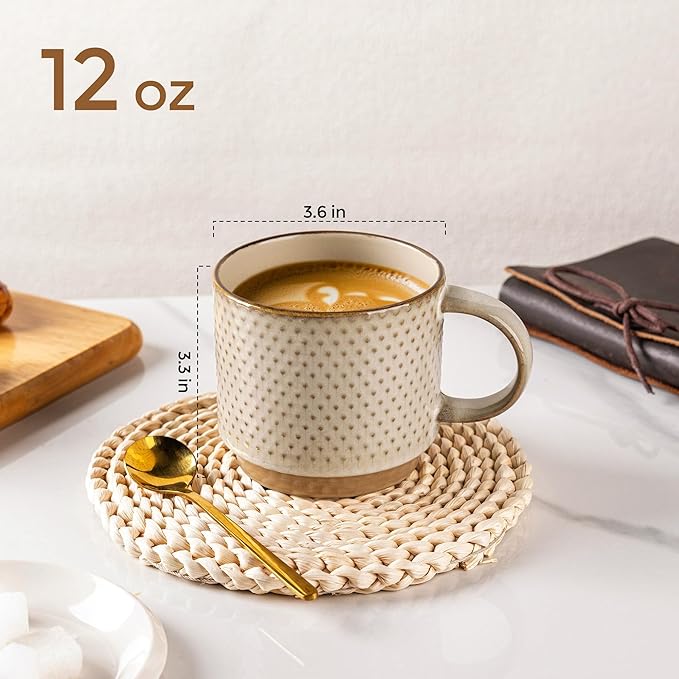 GBhome 12 OZ Stackable Coffee Mugs Set of 4, Ceramic Coffee Cups Set | 4 - Image 3
