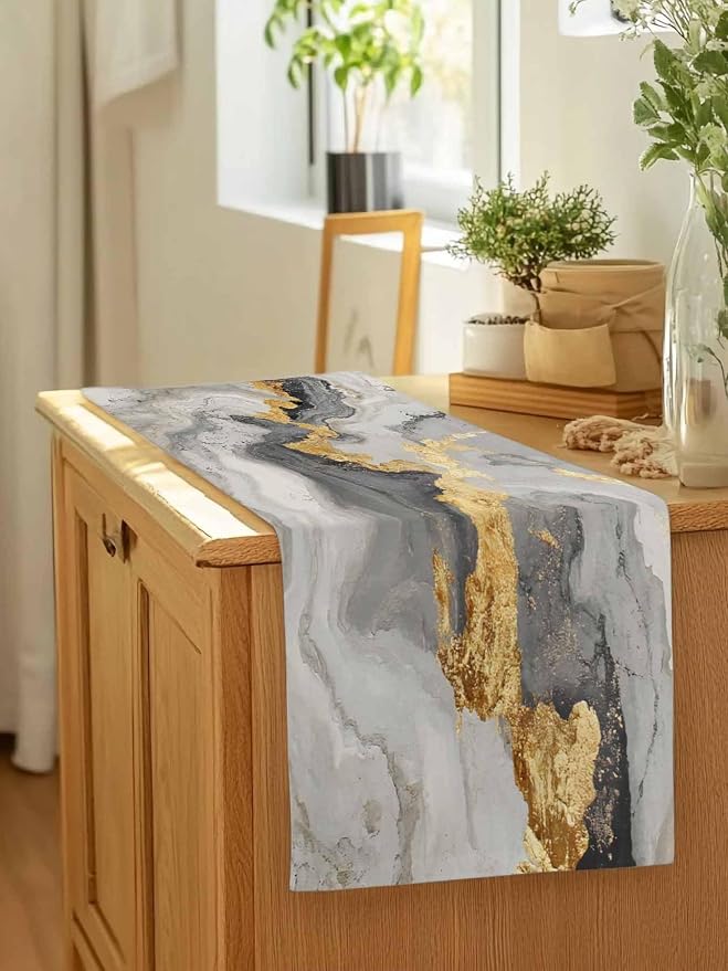 Grey Ombre Marble Table Runners 72 Inches Long, Abstract Art Kitchen Dining - Image 7