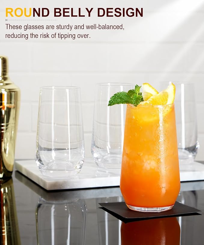 16.2oz Highball Drinking Glass Set of 6, Tall Lead-Free Crystal Water Glass - Image 5