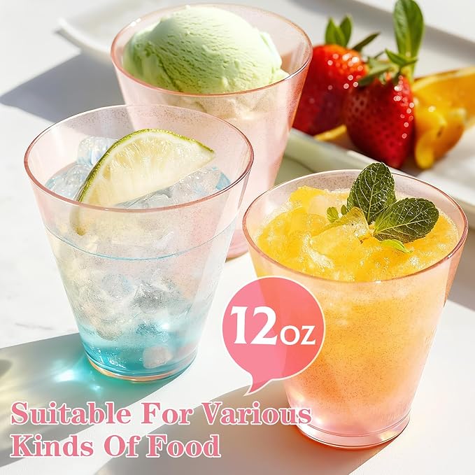 Glowserve 50 Pack 12 oz Pink Disposable Plastic Cups Cocktail Glasses | Cold - Image 2