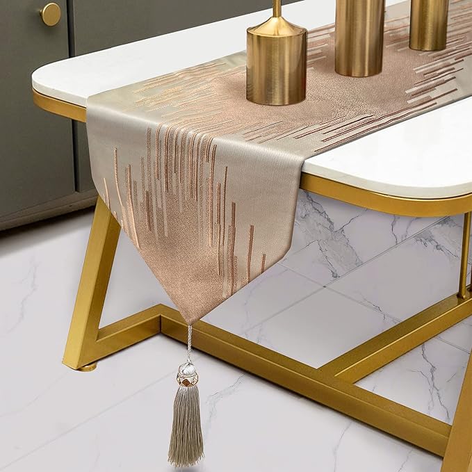 Luxury Champagne Table Runner 13 x 98 Inches Long, Modern Abstract Striped | by Fullony