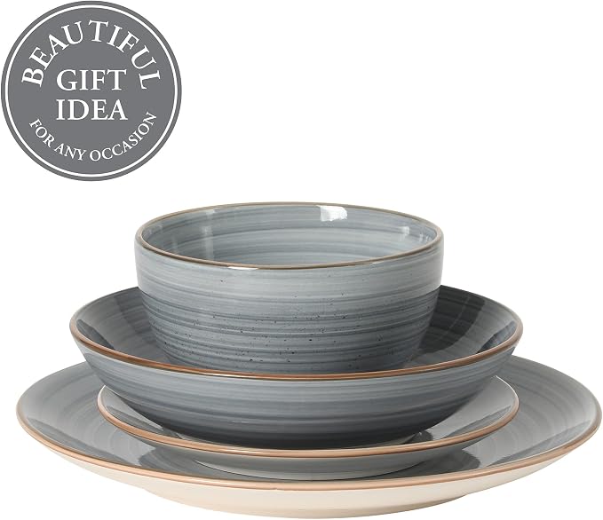 Gibson Home Stonebury 16 Piece Plates and Bowls Blue Dishes - Image 4