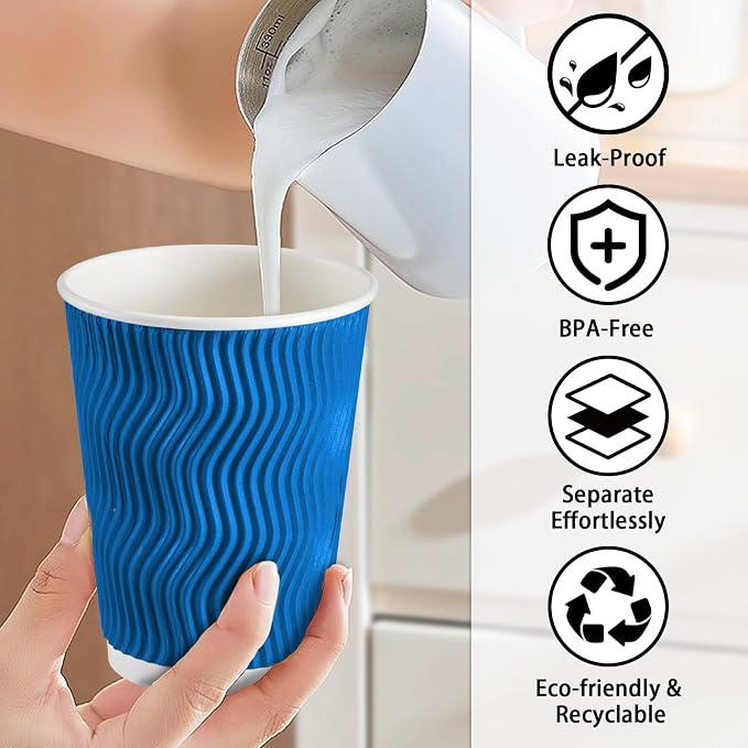 Lamosi 50 Count Insulated Coffee Cups 12 oz, Disposable Paper Cups No Lids | - Image 4