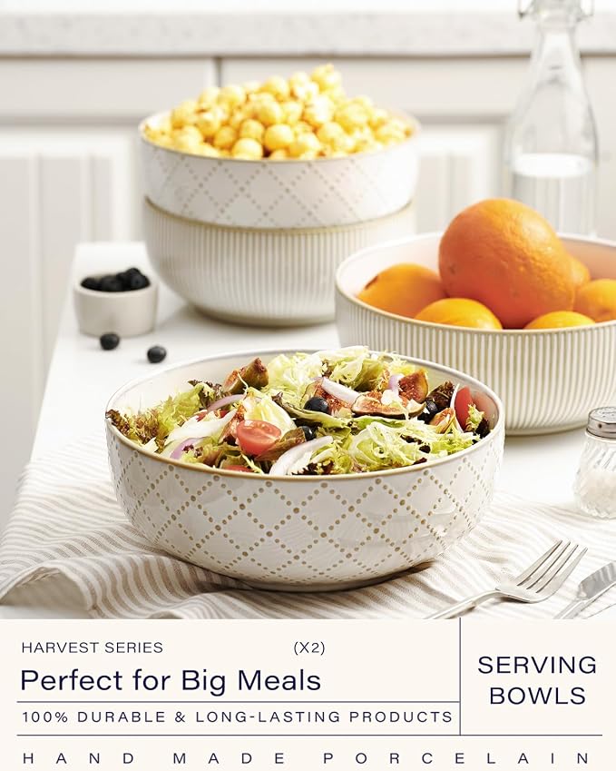 getstar Large Serving Bowls, Ceramic Salad Bowl Set of 2, Microwave and - Image 2