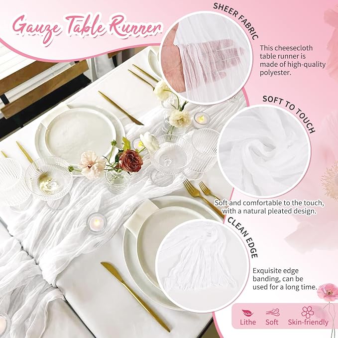 Showgeous 30 Pack White Cheesecloth Table Runner, 17 x 108 Inches | Boho - Image 3