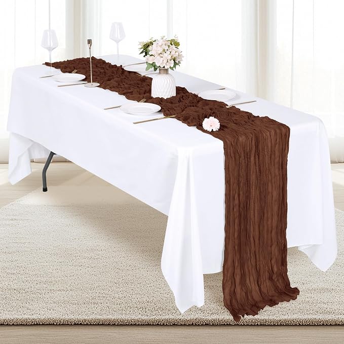 6 Pack Brown Cheesecloth Table Runner 17x108 Inch Semi Sheer Boho Gauze Cheese - Image 3