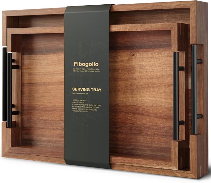 Fibogollo Acacia Wood Set of 2 Serving Tray by Fibogollo
