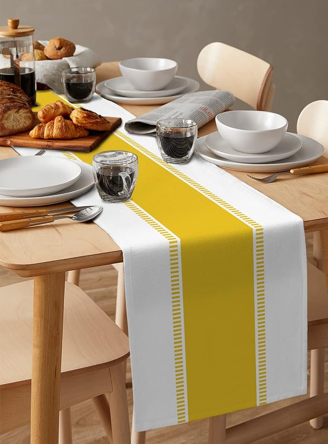 Yellow Table Runners 72 inches Long, Modern Stripes Table Runner Farmhouse - Image 6