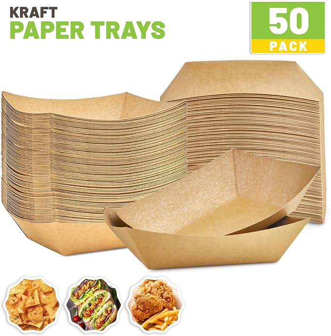 ZORRITA Paper Food Trays, 3 Lb, 50 Pack | Disposable, Kraft Paper, Nacho Trays - Image 3