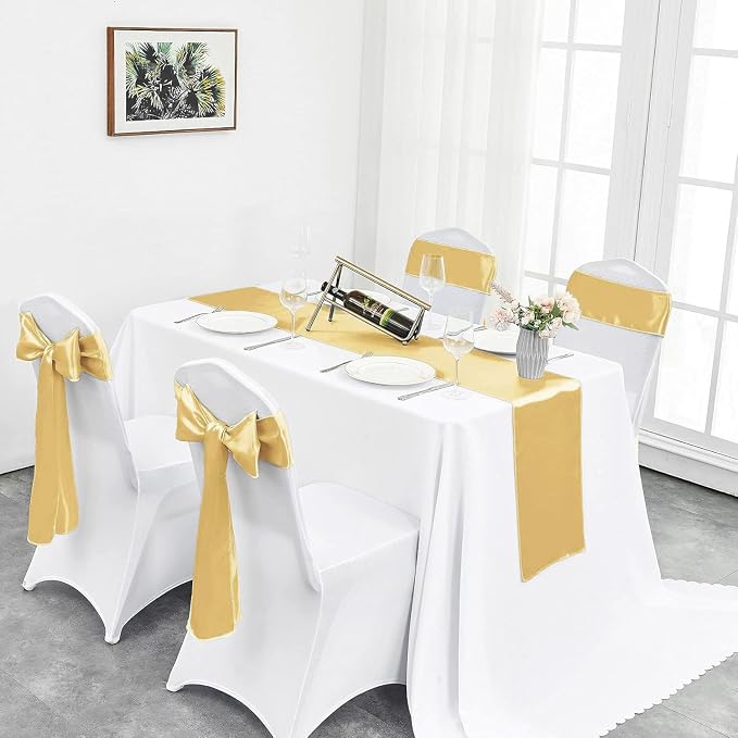 10-Pack Light Gold Satin Table Runner 12 x 108 Inch Long Bright and Smooth Silk - Image 5