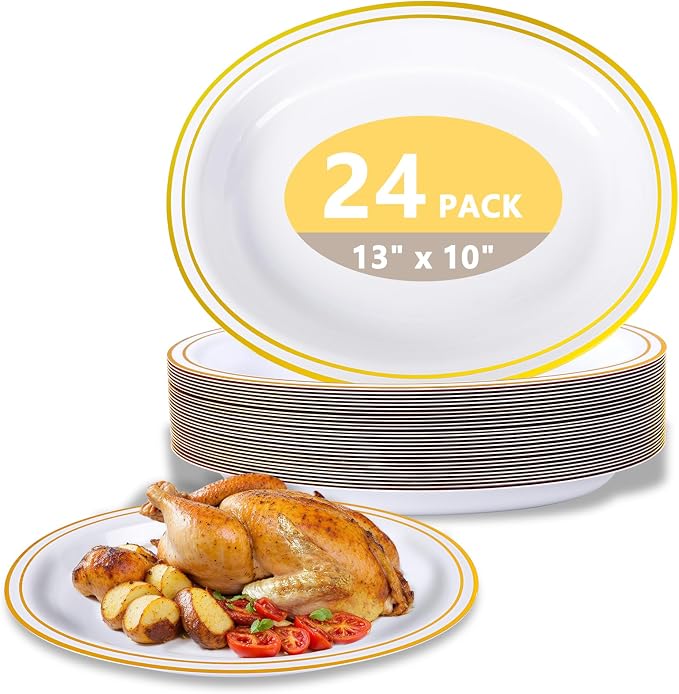 YOUBET 24PCS Gold Oval Plastic Plates by YOUBET