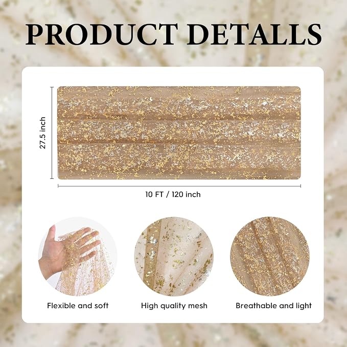 Artoid Mode 3PCCoffee Gold Gauze Table Runner 120 Inch 10FT, Glitter Metallic - Image 7