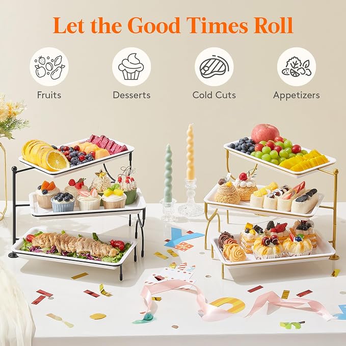 Lifewit 3 Tier Serving Tray, 30 x 17 cm/12 x 6.5" White Plastic Tiered Food - Image 8
