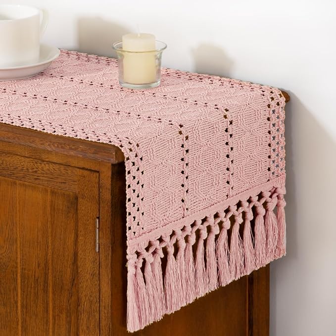 DeZerlor Boho Macrame Table Runner Spring Easter Farmhouse Woven Small Table - Image 4