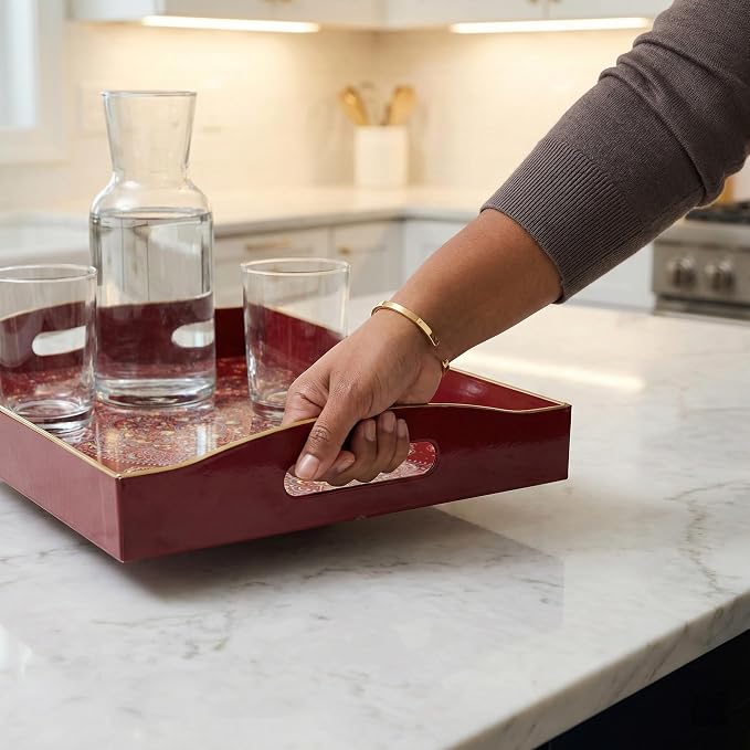 Boho Red Decorative Tray, Serving Tray - Image 2