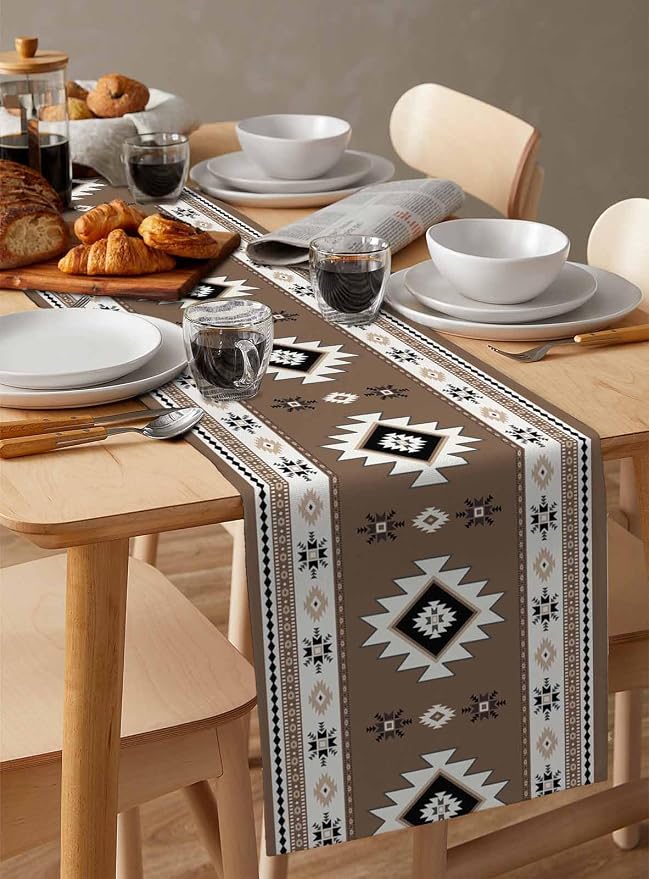 Southwest Aztec Table Runners 108 Inches Long, Cotton Linen Fabric Table Runner - Image 3