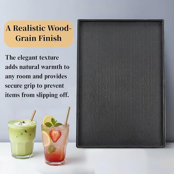 Cedilis 2 Pack Black Rectangular Serving Trays, Non-Slip Plastic Coffee Table - Image 8