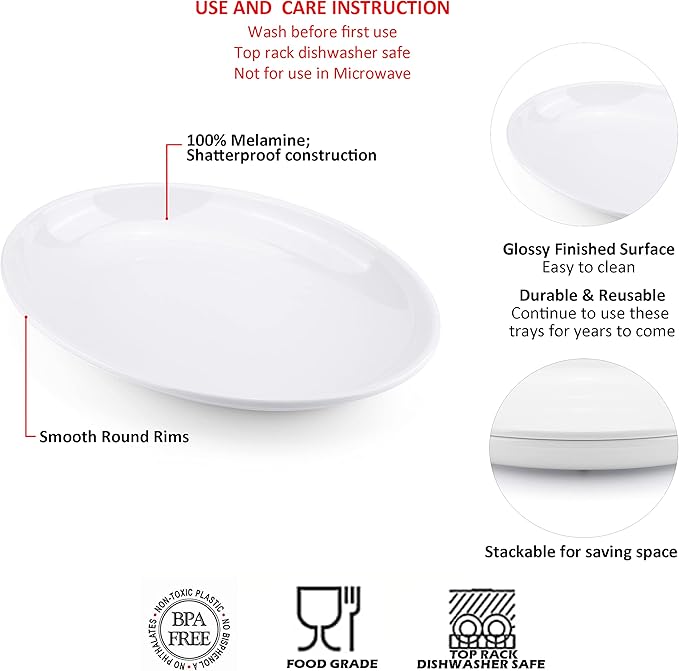 KOXIN-KARLU Melamine Large Serving Platter, 16-inch Oval Serving Plates - Image 3
