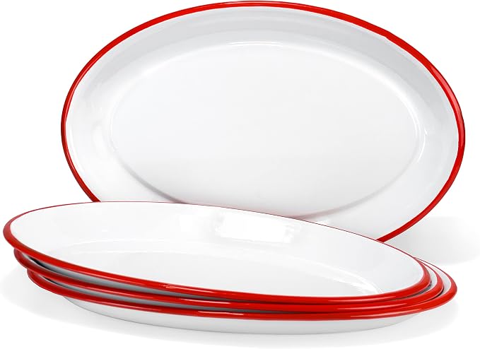 Red Co. Set of 4 Enamelware Metal Classic 13" Serving Oval Tray Platter by RedCo