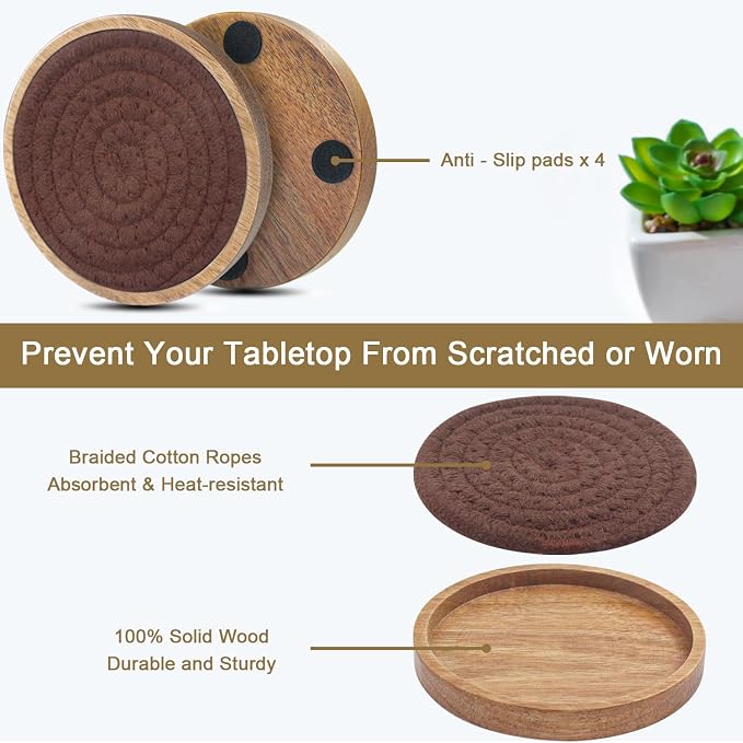 Eykao 6 Pack Absorbent Coasters, 4.3 inches Cork - Image 5