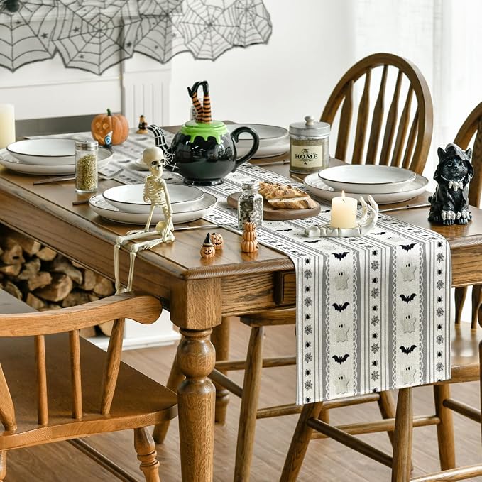 Artoid Mode 210 GSM Halloween Table Runner 13x36 Inch Home Party Decor | Beige - Image 4