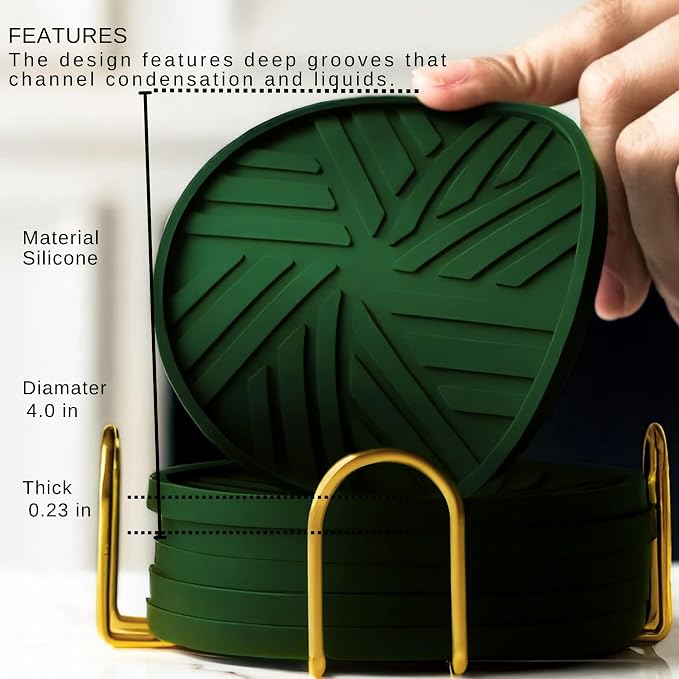 Silicone Drink Coasters, with Groove Patterns and Gold Holder - Image 2