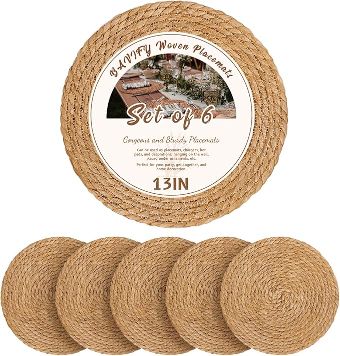 BAVIFY 13" Round Woven Placemats Set of 6, Plate Chargers by BavifyBaking