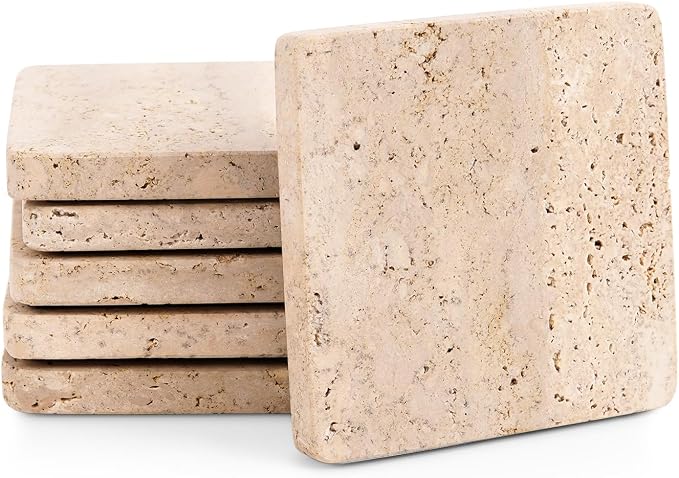 Travertine Coasters Set of 6 Square 3.5 Inch | Marble Coaster by SPESHSTONES