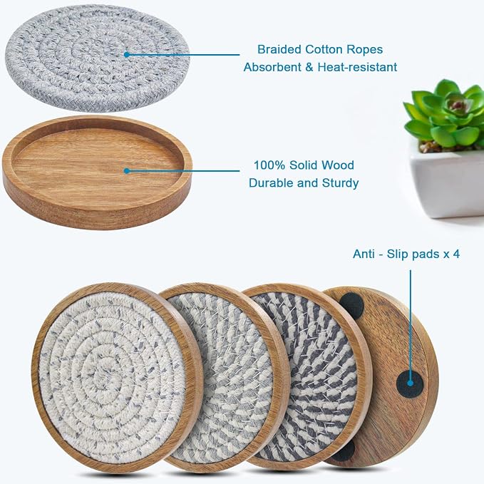 Eykao 5 Pack Coasters for Drinks Absorbent, 4.3 inches Cork Coasters for Coffee - Image 5