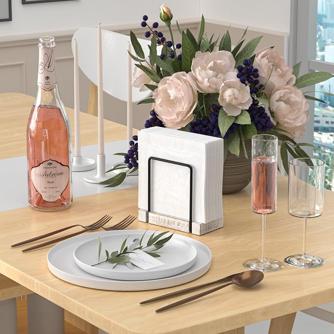 Wican Napkin Holder for Table, Wood Iron Standing Napkin Dispenser | Dining - Image 2