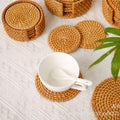Rattan Coaster Set with Holder, Tabletop Protection, Bohemian Style Home Decor by Unknown