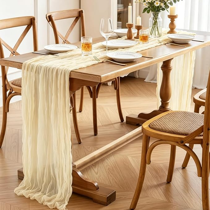 Beige Cheesecloth Table Runner, 10FT Rustic Beige Boho Gauze Table Runner - Image 5
