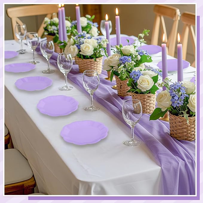 NatNarr 30 Pcs Light Purple Paper Plates, 7 Inch Scalloped Lavender Plates | - Image 7