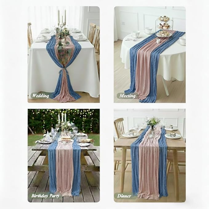 Cheesecloth Table Runner 10 Pack Dusty Pink and Dusty Blue, Boho Gauze Table - Image 4