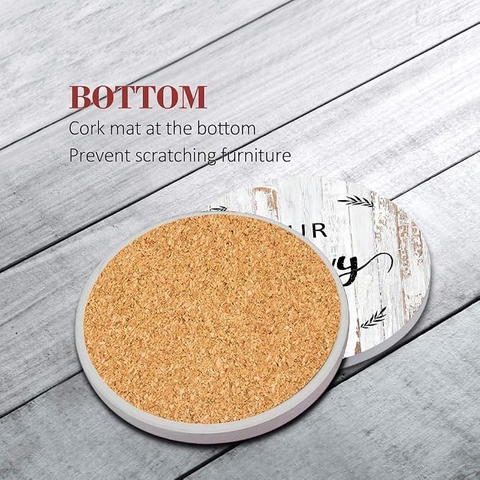 Coasters for Drinks, Ceramic Stone Grey Wood | Absorbent Round Table Mat - Image 5